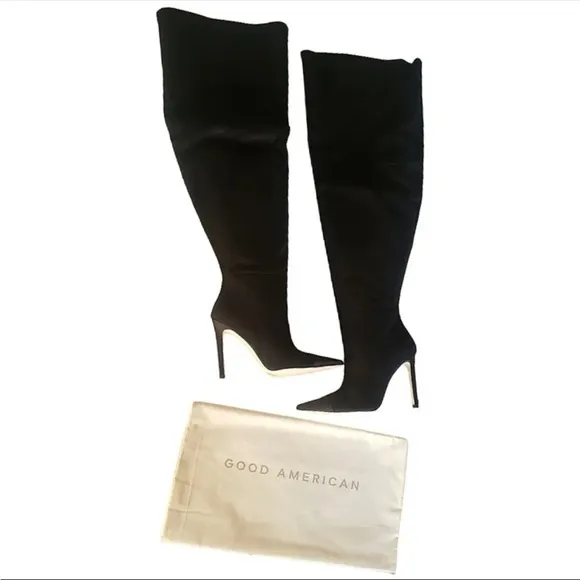 Good American Black Suede‎ Thigh High Boots Slouchy The Weekend