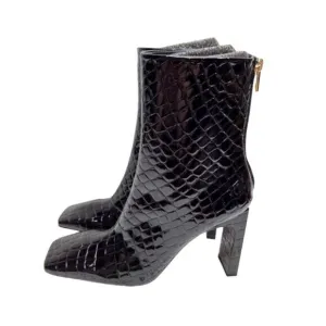 Good American Boots Womens Size 9 Black Square Toe Croc Embossed Ankle Booties