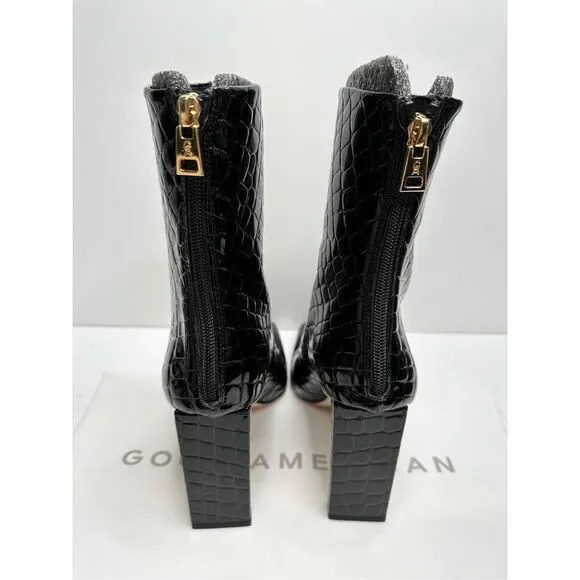 Good American Boots Womens Size 9 Black Square Toe Croc Embossed Ankle Booties