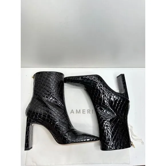 Good American Boots Womens Size 9 Black Square Toe Croc Embossed Ankle Booties