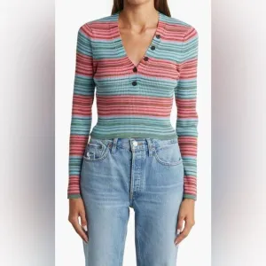 Gorgeous Derek Lam Neiman's Saks Milana Cropped Henley Sweater Top Shirt Large