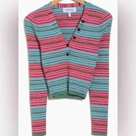 Gorgeous Derek Lam Neiman's Saks Milana Cropped Henley Sweater Top Shirt Large