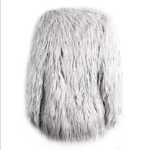 gray faux long faux Mongolian gypsy fur jacket cardigan coat festival rave club