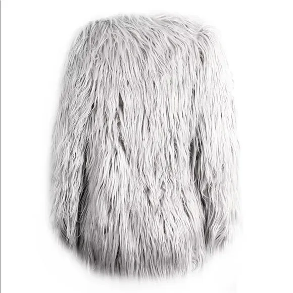 gray faux long faux Mongolian gypsy fur jacket cardigan coat festival rave club