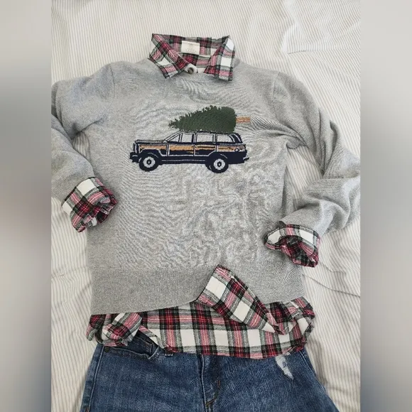 Gray Kids Sweater with Car Design