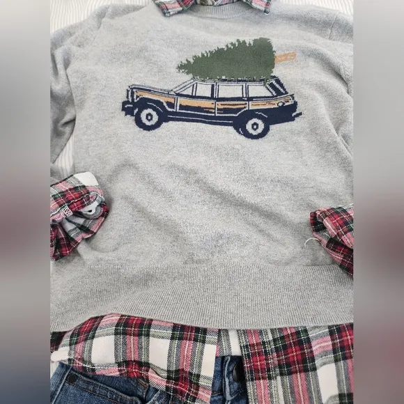 Gray Kids Sweater with Car Design