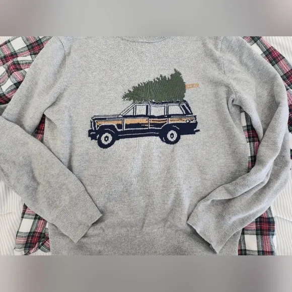 Gray Kids Sweater with Car Design