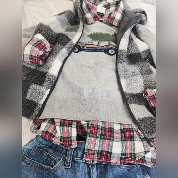 Gray Kids Sweater with Car Design