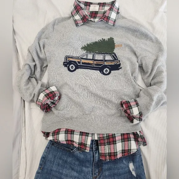 Gray Kids Sweater with Car Design