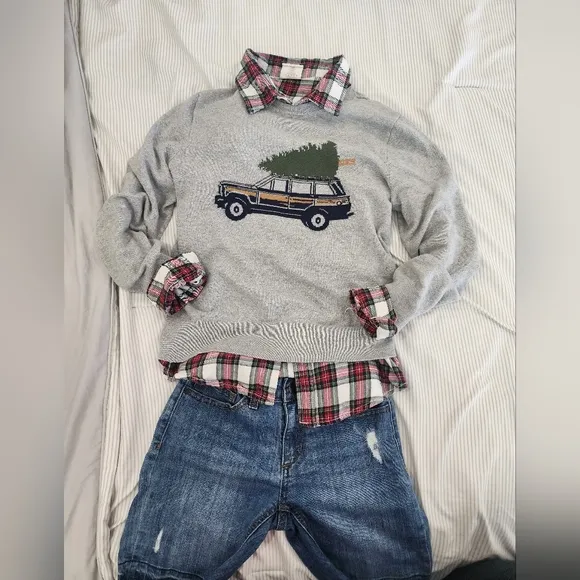 Gray Kids Sweater with Car Design
