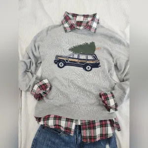 Gray Kids Sweater with Car Design