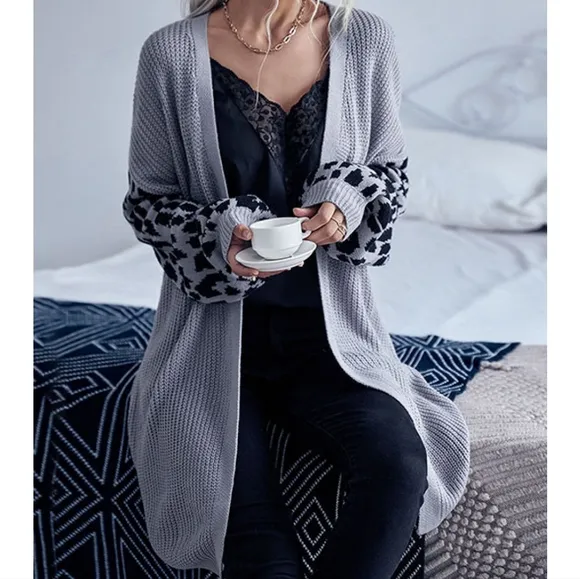 Gray Waffle Ƙnit Sweater Cardigan