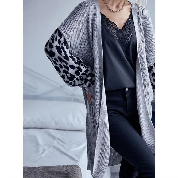 Gray Waffle Ƙnit Sweater Cardigan