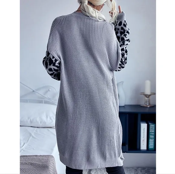 Gray Waffle Ƙnit Sweater Cardigan