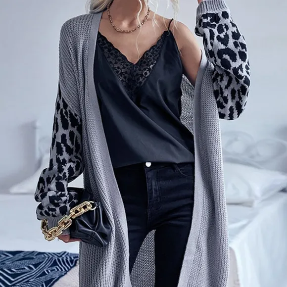 Gray Waffle Ƙnit Sweater Cardigan