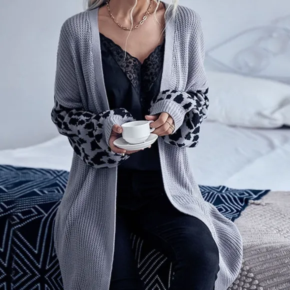 Gray Waffle Ƙnit Sweater Cardigan