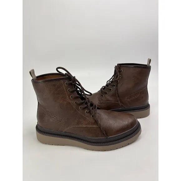 Guess Mens Citizen Lace Up Boots Brown Size 8 NWOB
