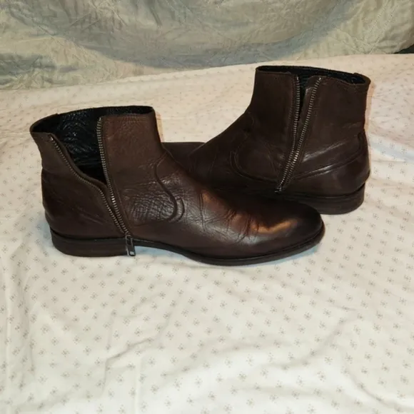 H Halston London brown leather zip mens ankle boots size 9.5/10