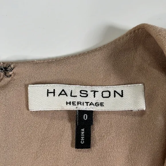 Halston heritage western boho tan suede fringe sleeve rodeo mini dress sz 0