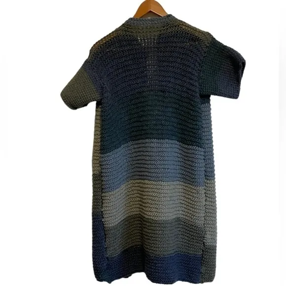 Handmade Long Open Front Cardigan Striped Duster