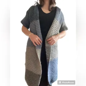 Handmade Long Open Front Cardigan Striped Duster