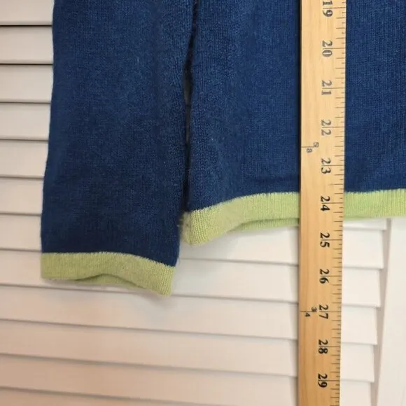 HANNAH ROSE Pineapple Intarsia Cashmere Sweater Blue Green Women's Large Preppy