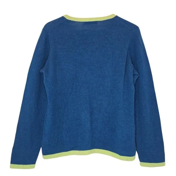 HANNAH ROSE Pineapple Intarsia Cashmere Sweater Blue Green Women's Large Preppy