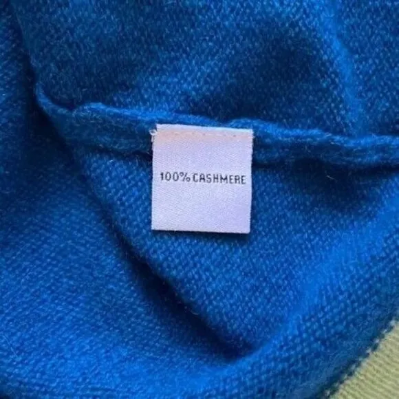 HANNAH ROSE Pineapple Intarsia Cashmere Sweater Blue Green Women's Large Preppy