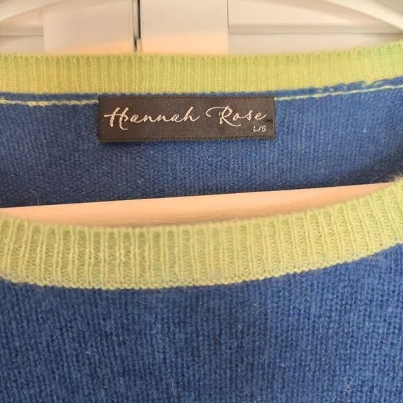 HANNAH ROSE Pineapple Intarsia Cashmere Sweater Blue Green Women's Large Preppy