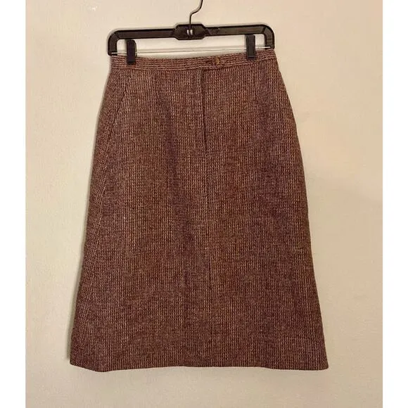 Harris Tweed Pencil Skirt Vintage Brown Blue Fabulous Classic Elegance Sz 12 M