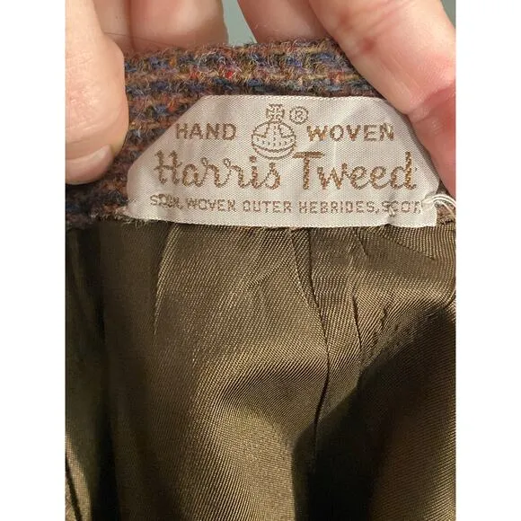 Harris Tweed Pencil Skirt Vintage Brown Blue Fabulous Classic Elegance Sz 12 M