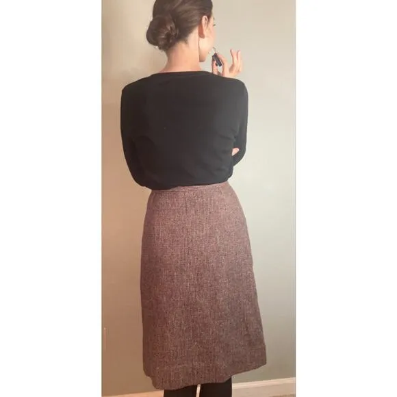 Harris Tweed Pencil Skirt Vintage Brown Blue Fabulous Classic Elegance Sz 12 M