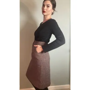 Harris Tweed Pencil Skirt Vintage Brown Blue Fabulous Classic Elegance Sz 12 M