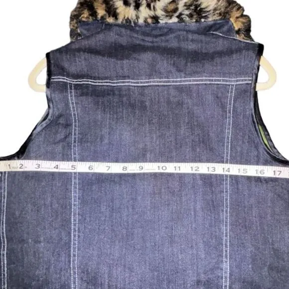 Harvey Faircloth Jacket Vest Women’s Small Denim‎ Faux Fur Leopard Fur Collar