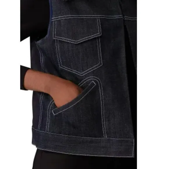 Harvey Faircloth Jacket Vest Women’s Small Denim‎ Faux Fur Leopard Fur Collar