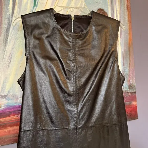 HELMUT LANG Sz 8 Black Leather Open Back Dress $1990