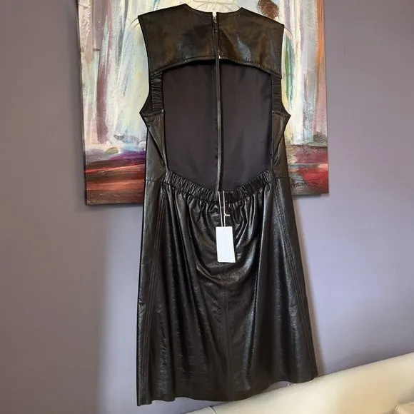 HELMUT LANG Sz 8 Black Leather Open Back Dress $1990