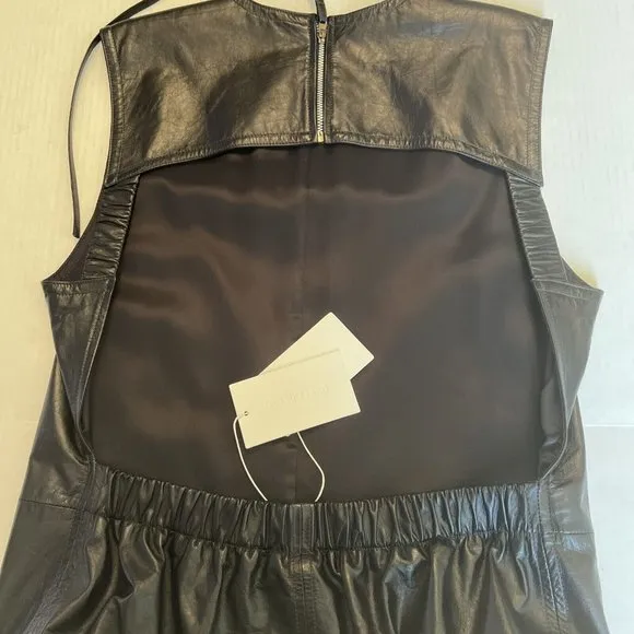 HELMUT LANG Sz 8 Black Leather Open Back Dress $1990