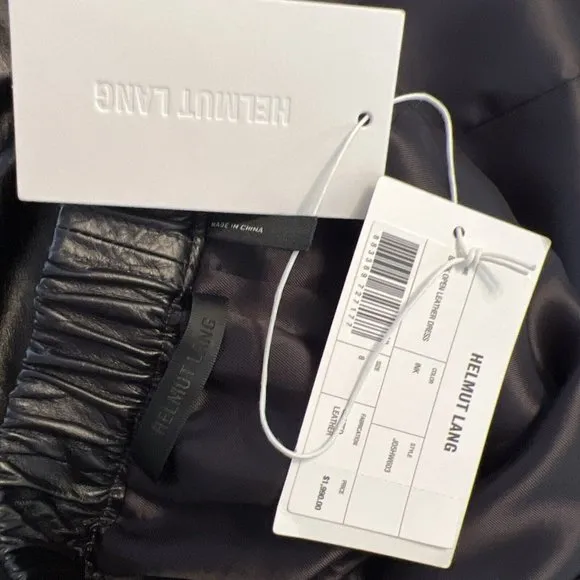 HELMUT LANG Sz 8 Black Leather Open Back Dress $1990