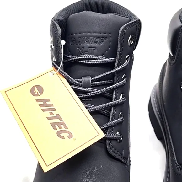 HI-TEC REZNOR 6IN SOFT TOE BOOTS BLACK DURABLE GRIP MENS 10.5 WATERPROOF