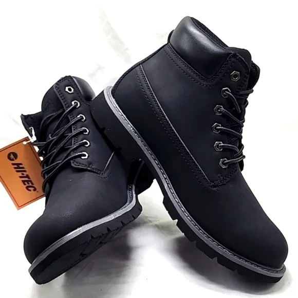 HI-TEC REZNOR 6IN SOFT TOE BOOTS BLACK DURABLE GRIP MENS 10.5 WATERPROOF