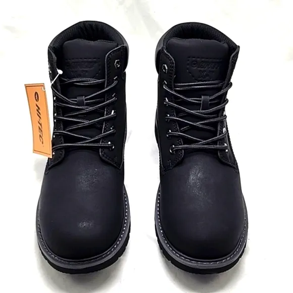 HI-TEC REZNOR 6IN SOFT TOE BOOTS BLACK DURABLE GRIP MENS 10.5 WATERPROOF