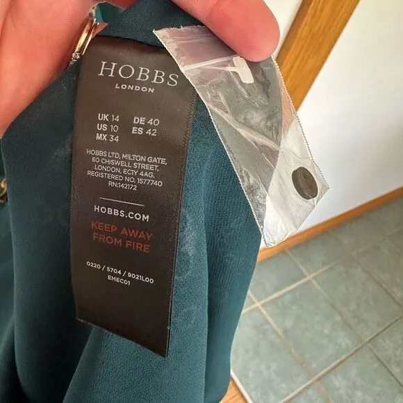 Hobbs London Women’s Angela Chain Print Leaf Green Long Sleeve Empire Midi Dress