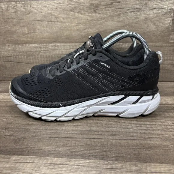 Hoka Clifton 6 Black Womens US Size 8.5 EUR 40.67 1102873 BWHT Running Shoes