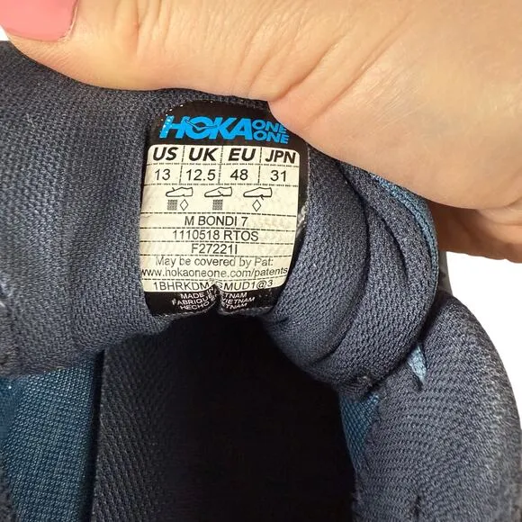 Hoka One One Bondi 7 Mens Size 13 Real Teal Outer Space Blue Orange Running Walk