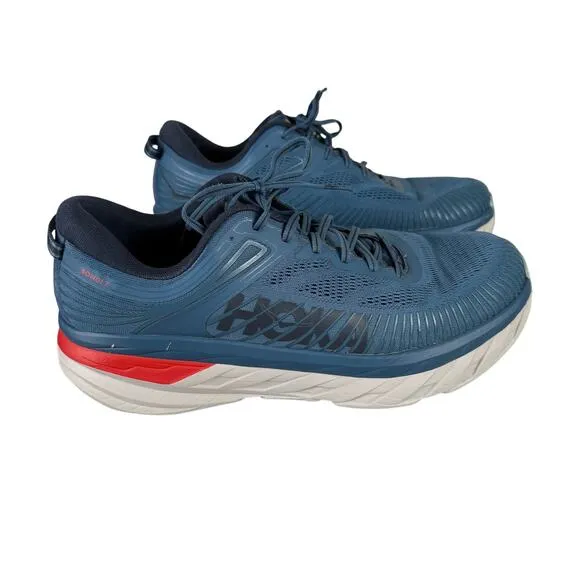 Hoka One One Bondi 7 Mens Size 13 Real Teal Outer Space Blue Orange Running Walk