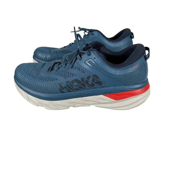 Hoka One One Bondi 7 Mens Size 13 Real Teal Outer Space Blue Orange Running Walk