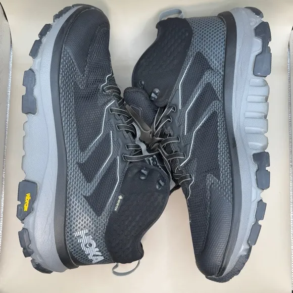 Hoka One One Men’s Sky TOA GTX Hiking Shoes Sz 12 Black Grey Waterproof EUC
