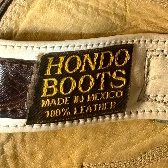 Hondo Spanish Shoulder Leather White Brown Western Cowboy Boots 10.5D