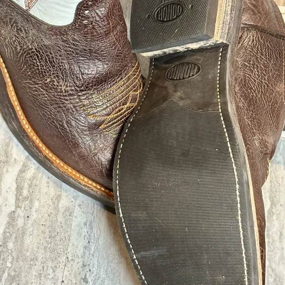 Hondo Spanish Shoulder Leather White Brown Western Cowboy Boots 10.5D